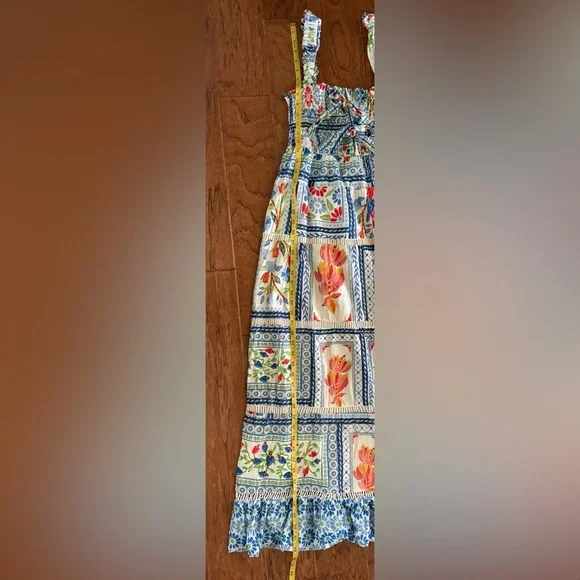FARM Rio Tropical Tiles Smocked Maxi Dress Boho Floral Size M - Picture 12 of 12